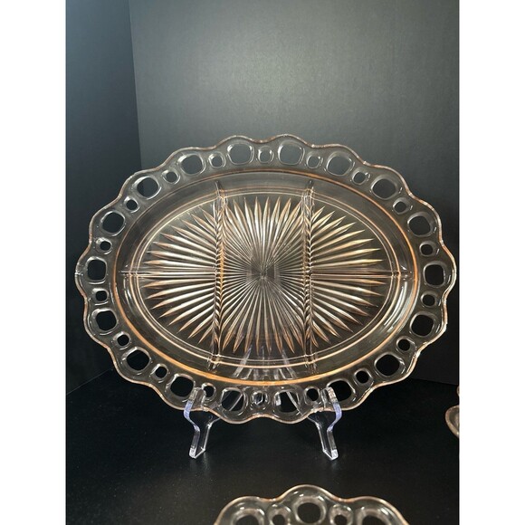 Pink Depression Glass Old Colony Lace Edge Bowl & Divided Plate Set - Picture 3 of 9